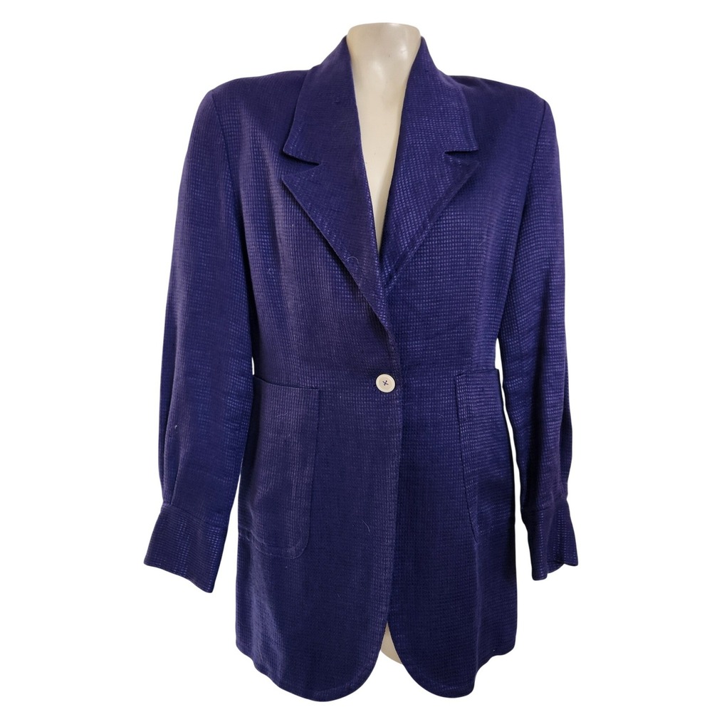 Gordon Henderson Vintage Purple 100% Linen Textured Longline‎ Blazer Jacket 8